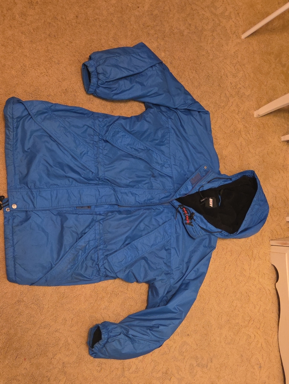 DKNY Womens Blue Hooded Raincoat